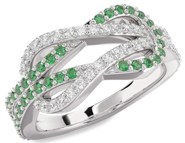 Diamond & Emerald Platinum Infinity Round Pave Promise Ring