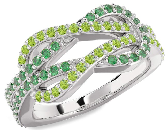 Emerald & Peridot Silver Infinity Round Pave Promise Ring