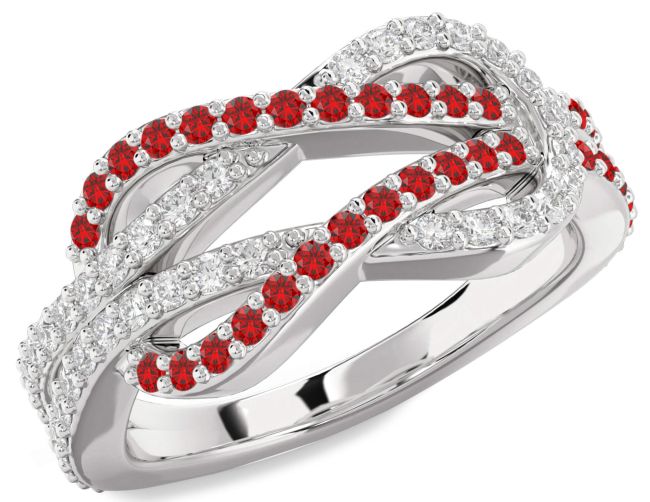 Emerald & Ruby Silver Infinity Round Pave Promise Ring