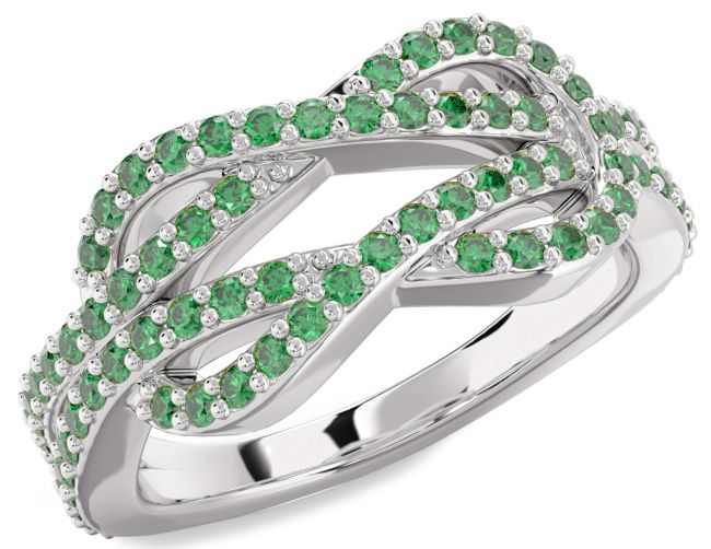 Emerald Platinum Infinity Round Pave Ring