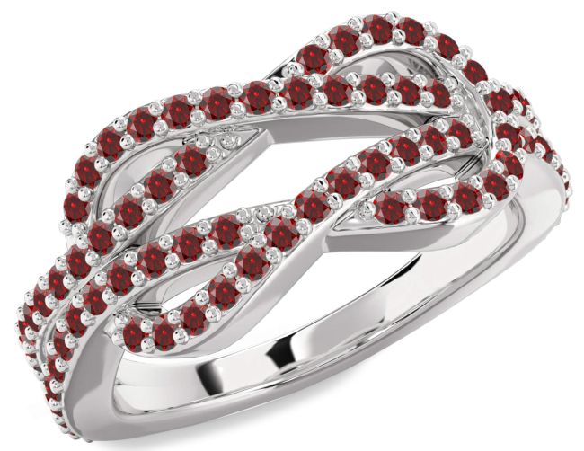 Garnet Platinum Infinity Round Pave Ring