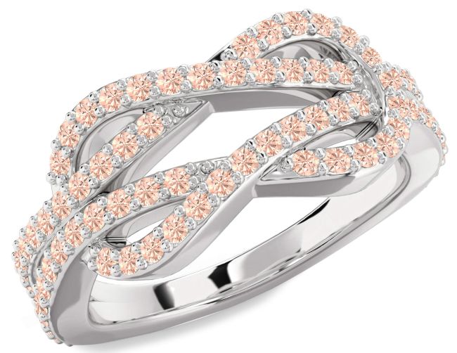 Morganite Platinum Infinity Round Pave Ring