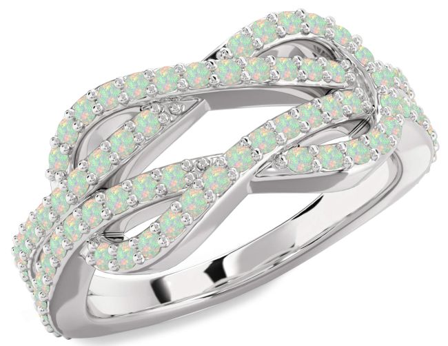 Opal Platinum Infinity Round Pave Ring
