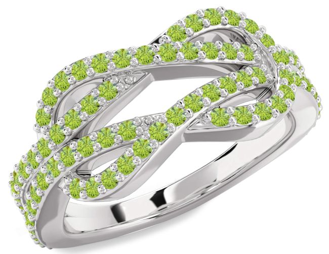 Peridot Platinum Infinity Round Pave Ring