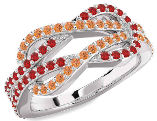 Ruby & Citrine Silver Infinity Round Pave Promise Ring