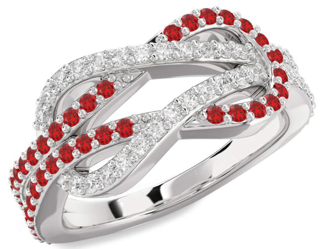 Diamond & Ruby Silver Infinity Round Pave Promise Ring
