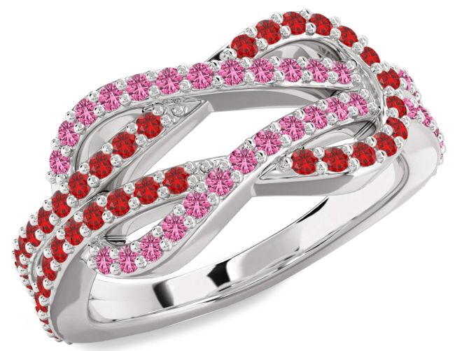Ruby & Pink Sapphire Silver Infinity Round Pave Promise Ring