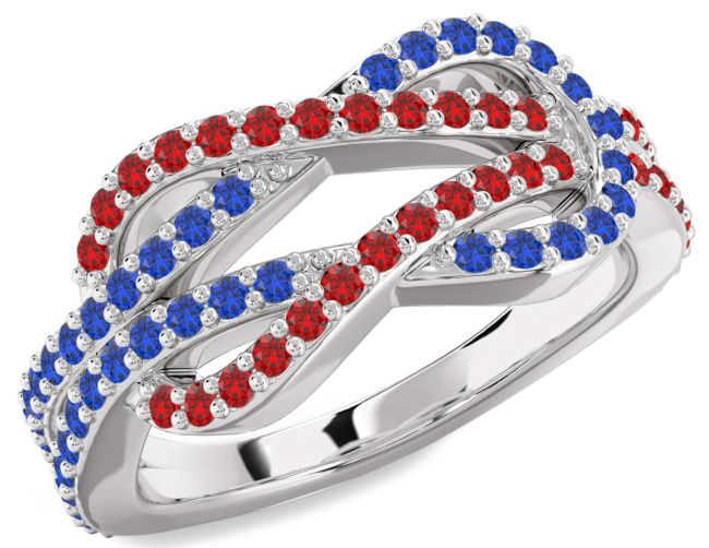 Blue Sapphire & Ruby Silver Infinity Round Pave Promise Ring