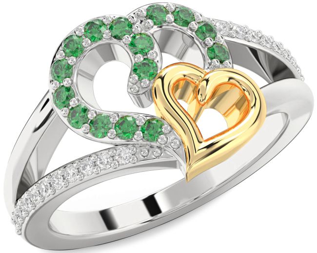 Diamond Emerald Gold Silver Heart Ring