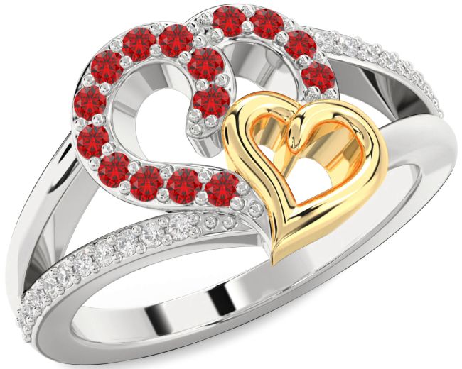 Diamond Ruby Gold Silver Heart Ring