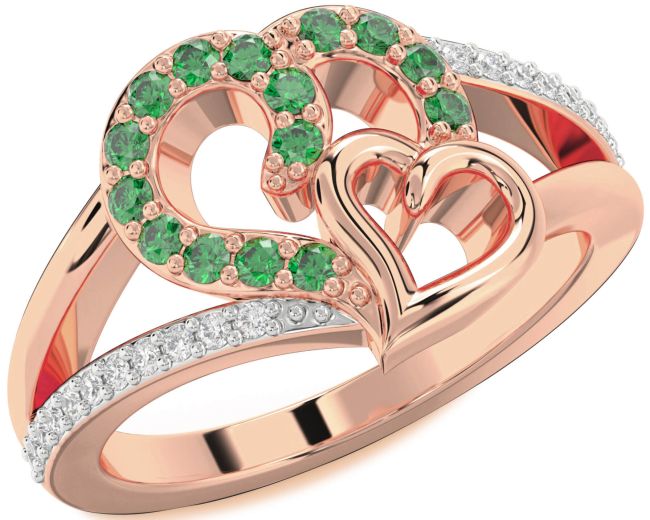 Diamond Emerald Rose Gold Heart Ring