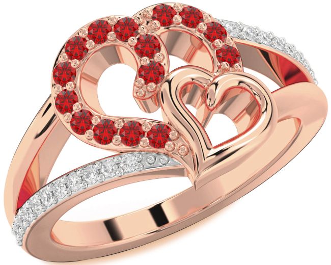 Diamond Ruby Rose Gold Heart Ring