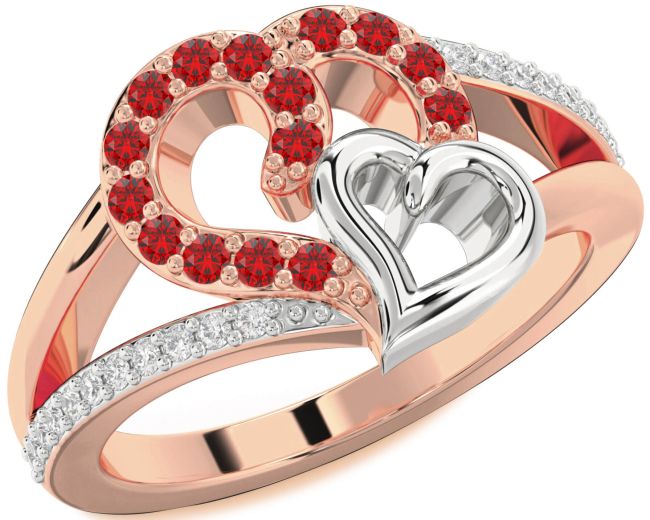 Diamond Ruby Rose Gold Silver Heart Ring