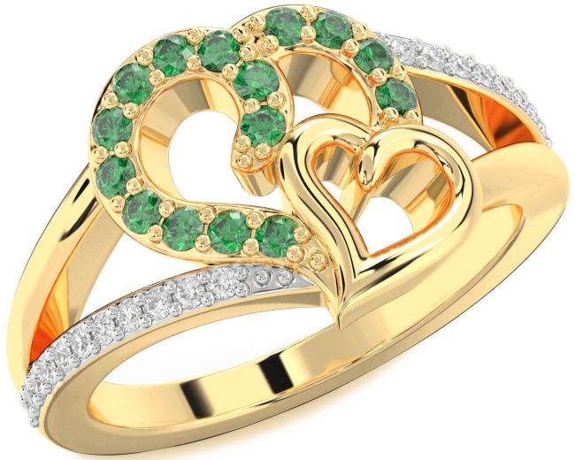 Diamond Emerald Gold Heart Ring