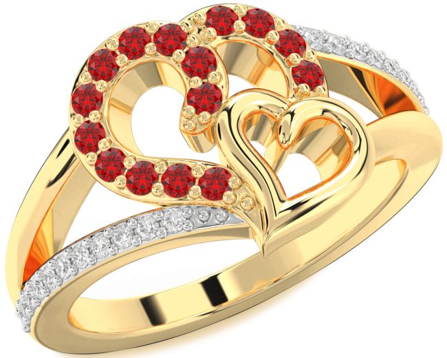 Diamond Ruby Gold Heart Ring