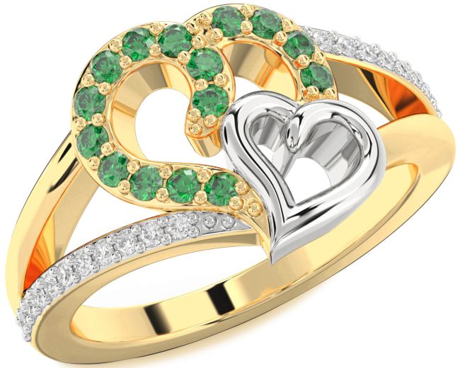 Diamond Emerald Gold Silver Heart Ring