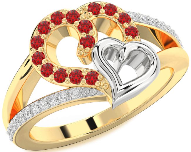 Diamond Ruby Gold Silver Heart Ring