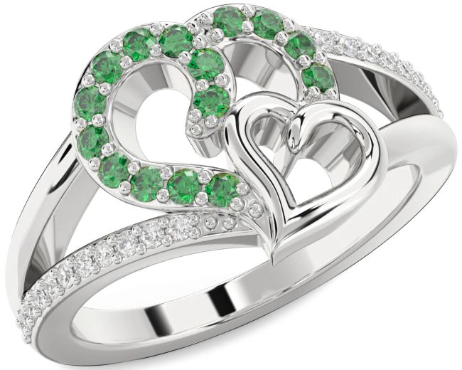 Diamond Emerald Silver Heart Ring