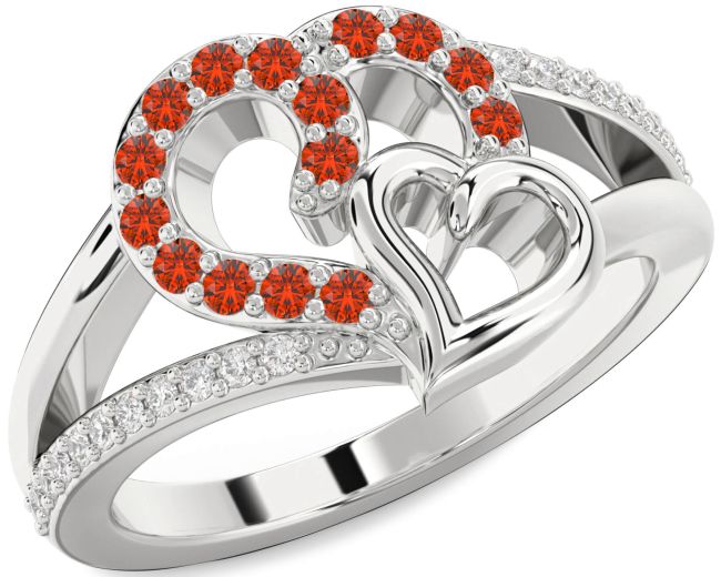 Diamond Fire Opal Platinum Heart Ring