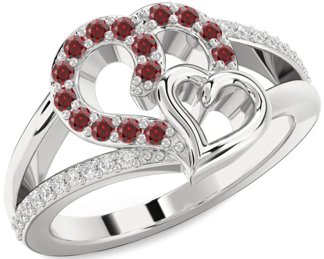 Diamond Garnet Platinum Heart Ring