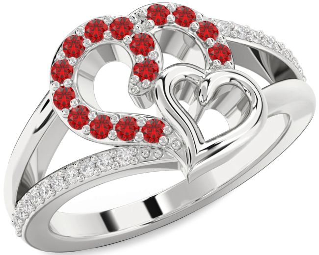 Diamond Ruby Silver Heart Ring