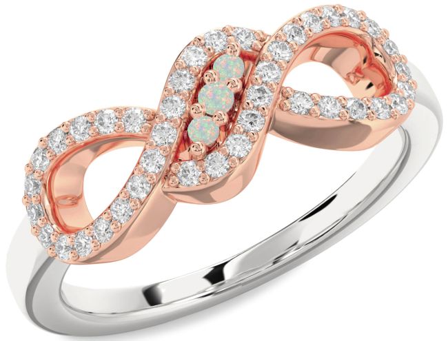 Diamond Opal Silver & 10K Rose Gold Infinity Ring