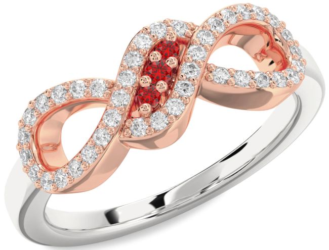 Diamond Ruby White Rose Gold Infinity Ring