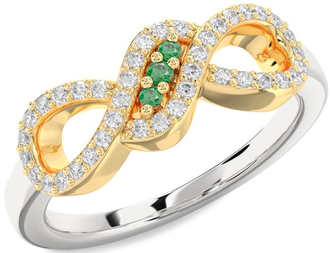 Diamond Emerald Gold Silver Infinity Ring