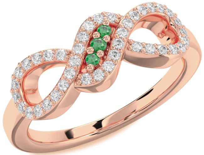 Diamond Emerald Rose Gold Infinity Ring