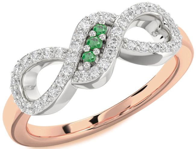 Diamond Emerald Rose Gold Silver Infinity Ring