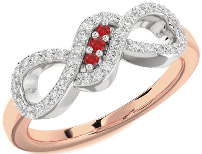 Diamond Ruby Rose Gold Silver Infinity Ring