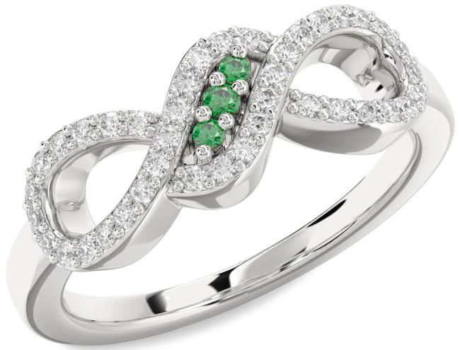 Diamond Emerald Silver Infinity Ring