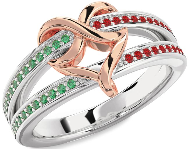 Emerald & Ruby Rose Gold Silver Infinity Heart Promise Ring
