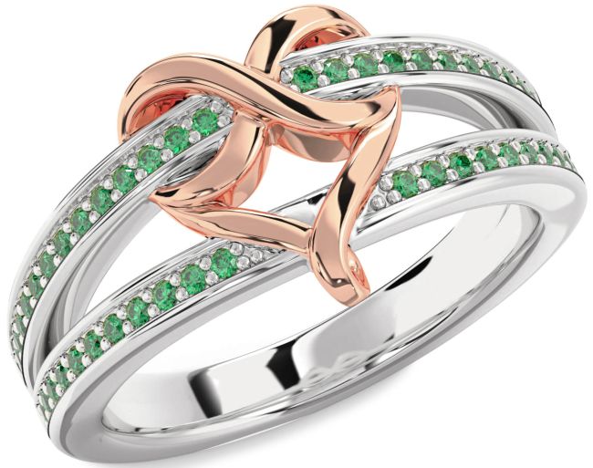 Emerald Rose Gold Silver Infinity Heart Ring