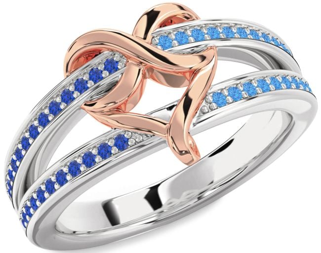 Blue Sapphire & Swiss Blue Topaz White Rose Gold Infinity Heart Promise Ring