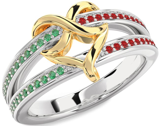 Emerald & Ruby Gold Silver Infinity Heart Promise Ring