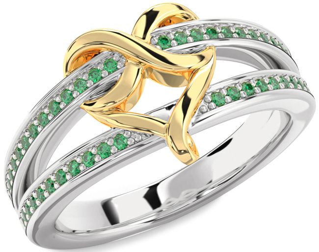 Emerald Gold Silver Infinity Heart Ring