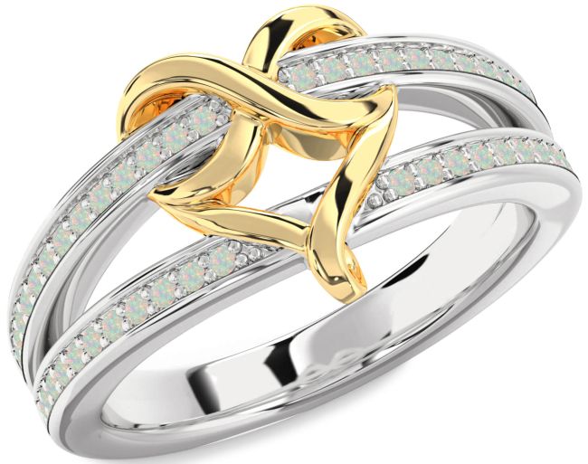 Opal Gold Silver Infinity Heart Ring