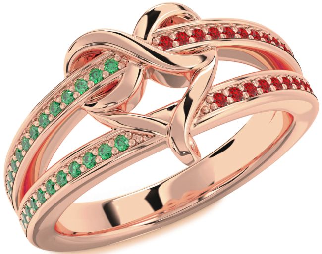 Emerald & Ruby Rose Gold Infinity Heart Promise Ring