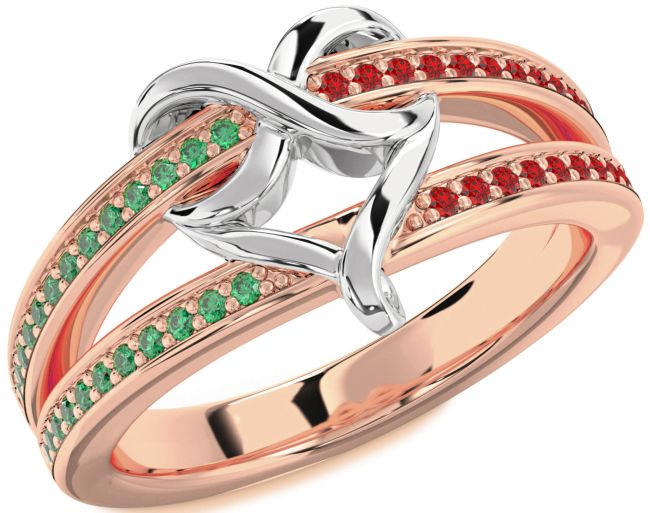 Emerald & Ruby Rose Gold Silver Infinity Heart Promise Ring