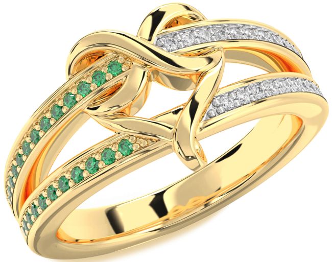 Diamond & Emerald Gold Infinity Heart Promise Ring