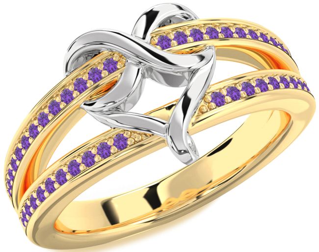 Amethyst Gold Silver Infinity Heart Ring