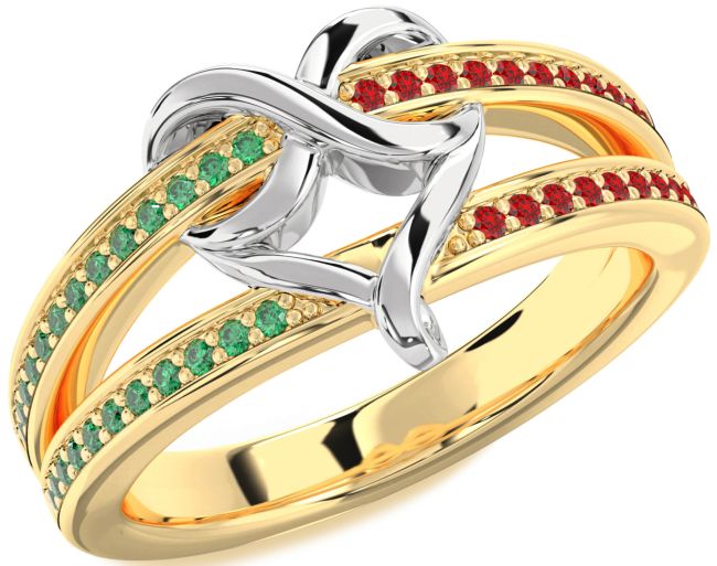 Emerald & Ruby Gold Silver Infinity Heart Promise Ring