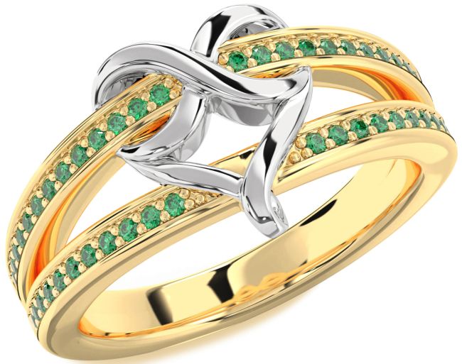 Emerald Gold Silver Infinity Heart Ring