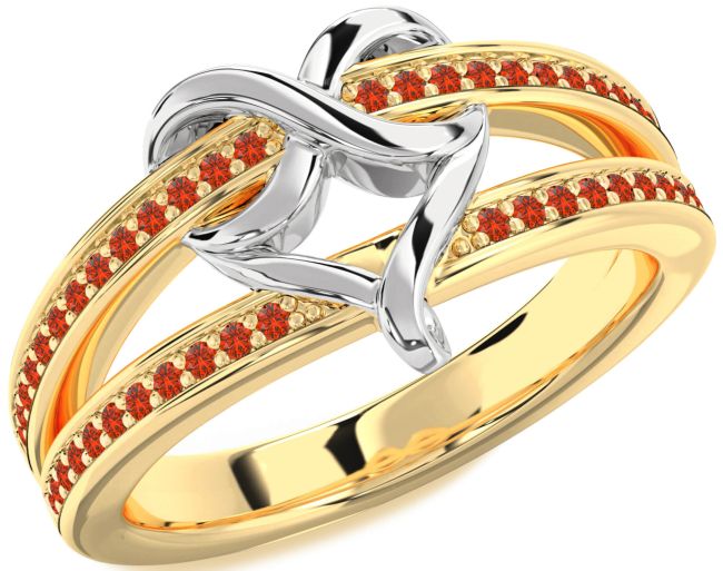 Fire Opal Gold Silver Infinity Heart Ring