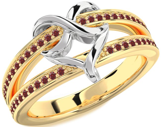 Garnet Gold Silver Infinity Heart Ring