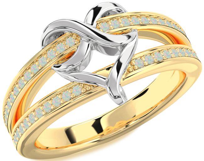 Opal Gold Silver Infinity Heart Ring