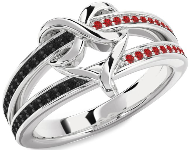 Black Diamond & Ruby Silver Infinity Heart Promise Ring