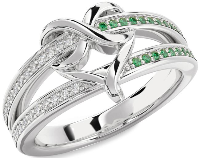 Emerald & Diamond Silver Infinity Heart Promise Ring