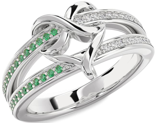Diamond & Emerald Silver Infinity Heart Promise Ring